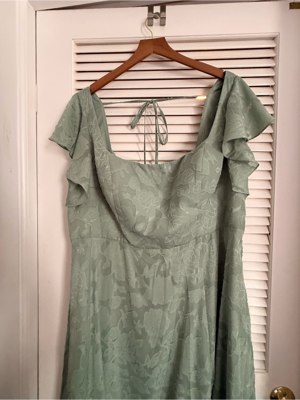 Azazie Sage Green Floral Maxi Dress with Ruffle Sleeves